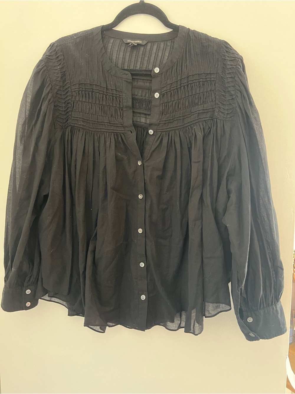 Banana Republic Black Smocked Button-Front Blouse - Picture 2 of 5